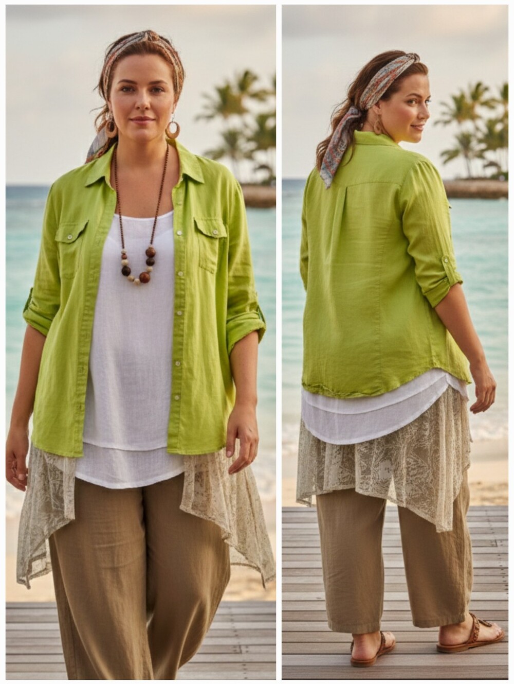 NWOT Tracy M. 3X Lagenlook Resortwear Bohemian Beach Gauzey Button Down Shirt